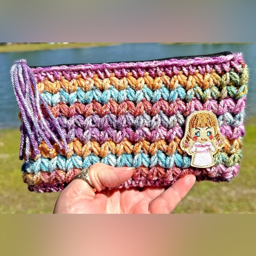 New Handmade Crochet Annabelle 9"x4.5" Clutch Makeup Bag Gift Horror Doll